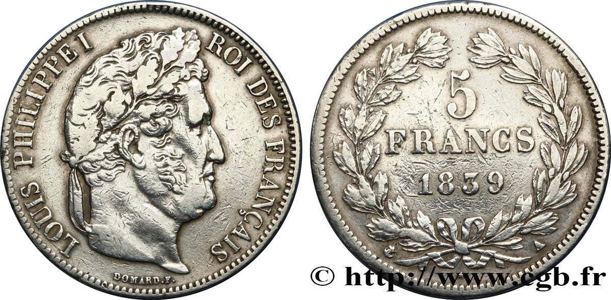 5 francs IIe type Domard 1839 Paris F.324/75 XF 