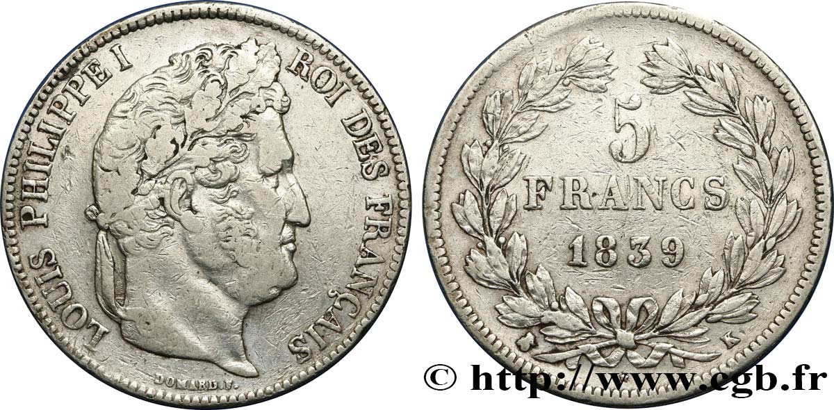 5 francs IIe type Domard 1839 Bordeaux F.324/80 VF25 
