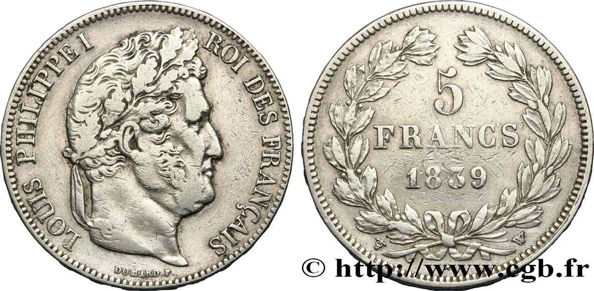 5 francs IIe type Domard 1839 Lille F.324/82 VF35 