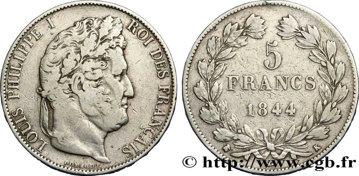 5 francs IIIe type Domard 1844 Bordeaux F.325/4 VF20 