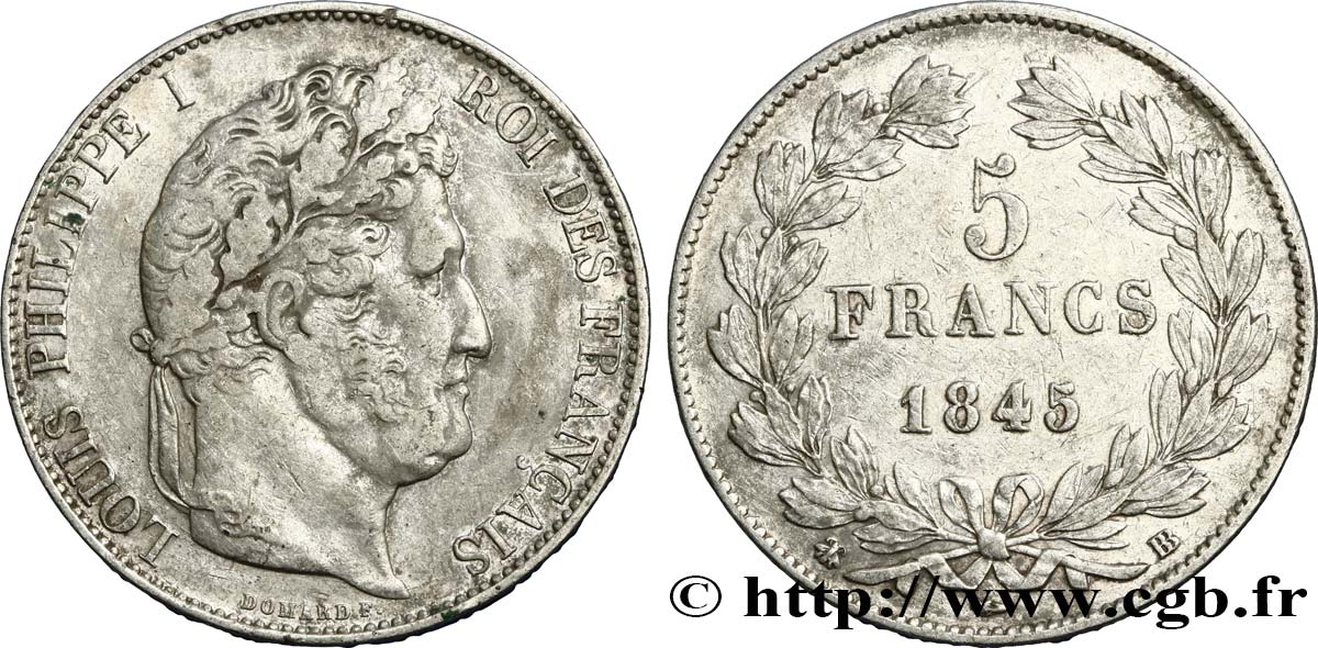 5 francs IIIe type Domard 1845 Strasbourg F.325/7 VF 