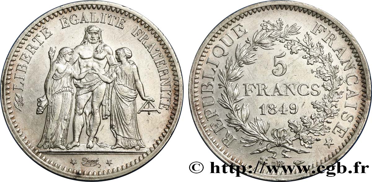5 francs Hercule, IIe République 1849 Strasbourg F.326/6 TTB50 