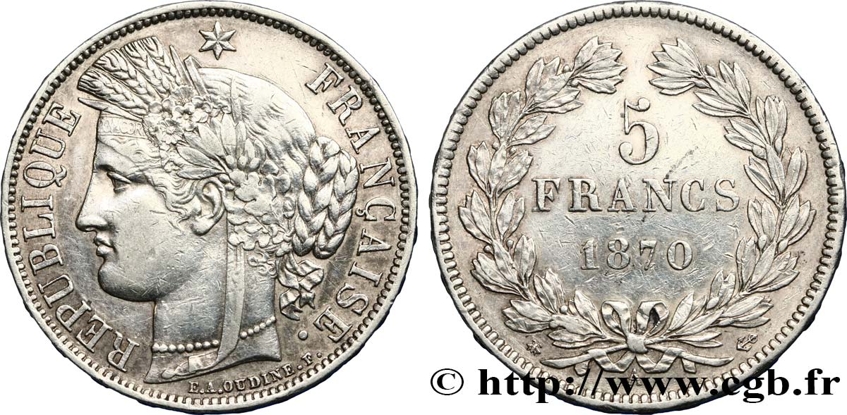 5 francs Cérès, sans légende 1870 Paris F.332/1 TTB45