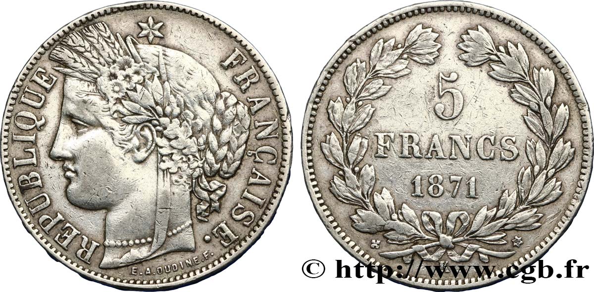 5 francs Cérès, sans légende 1871 Bordeaux F.332/8 TB35 