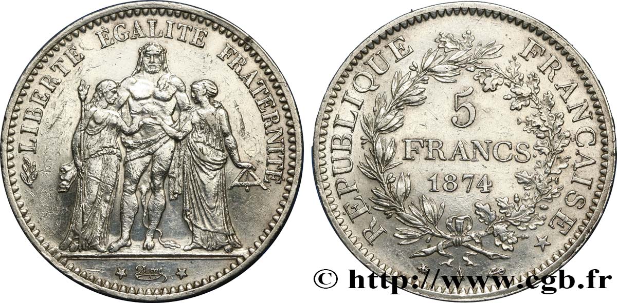 5 francs Hercule 1874 Paris F.334/12 MBC52 