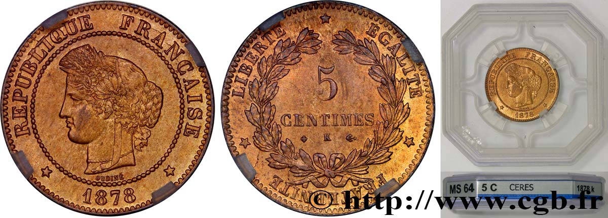 5 centimes Cérès 1878 Bordeaux F.118/18 SPL64 GENI