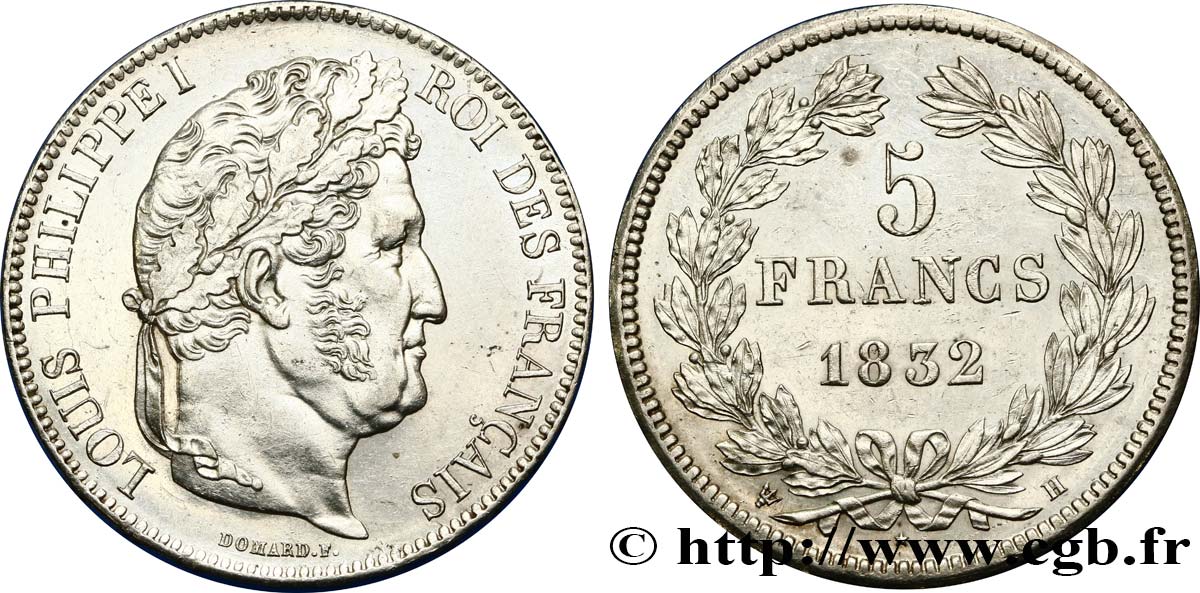 5 francs IIe type Domard 1832 La Rochelle F.324/5 SUP60 