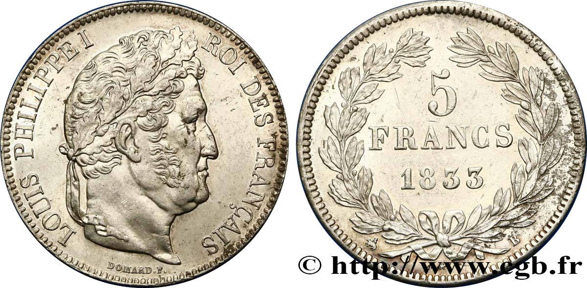 5 francs IIe type Domard 1833 Rouen F.324/15 VZ+ 