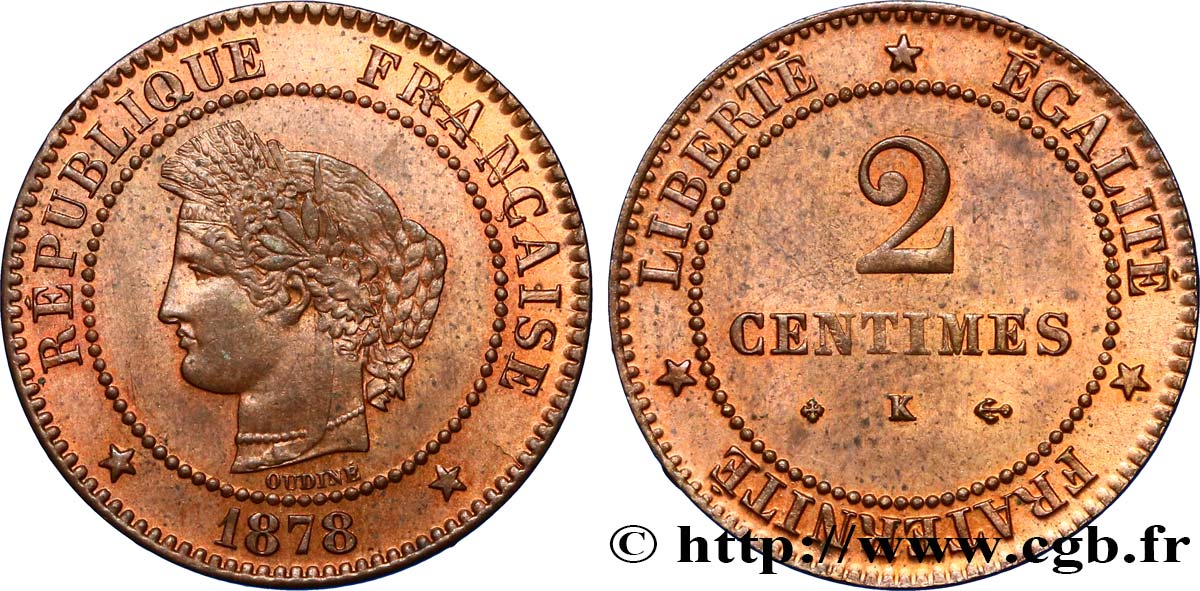 2 centimes Cérès 1878 Bordeaux F.109/4 MS60 