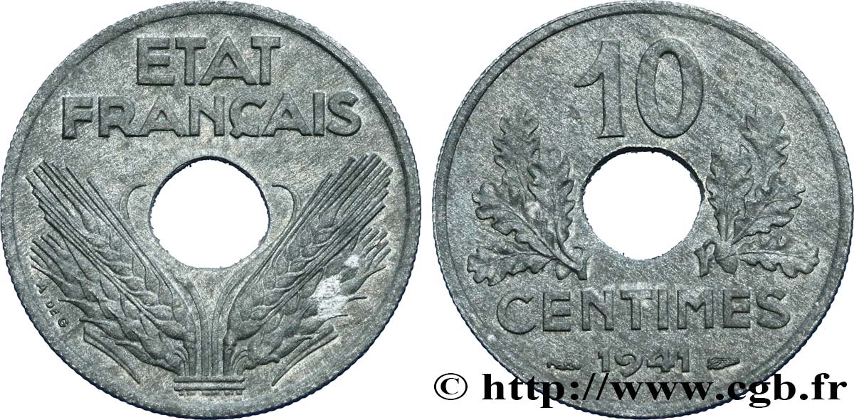 10 centimes État français, grand module 1941 Paris F.141/2 SPL60 