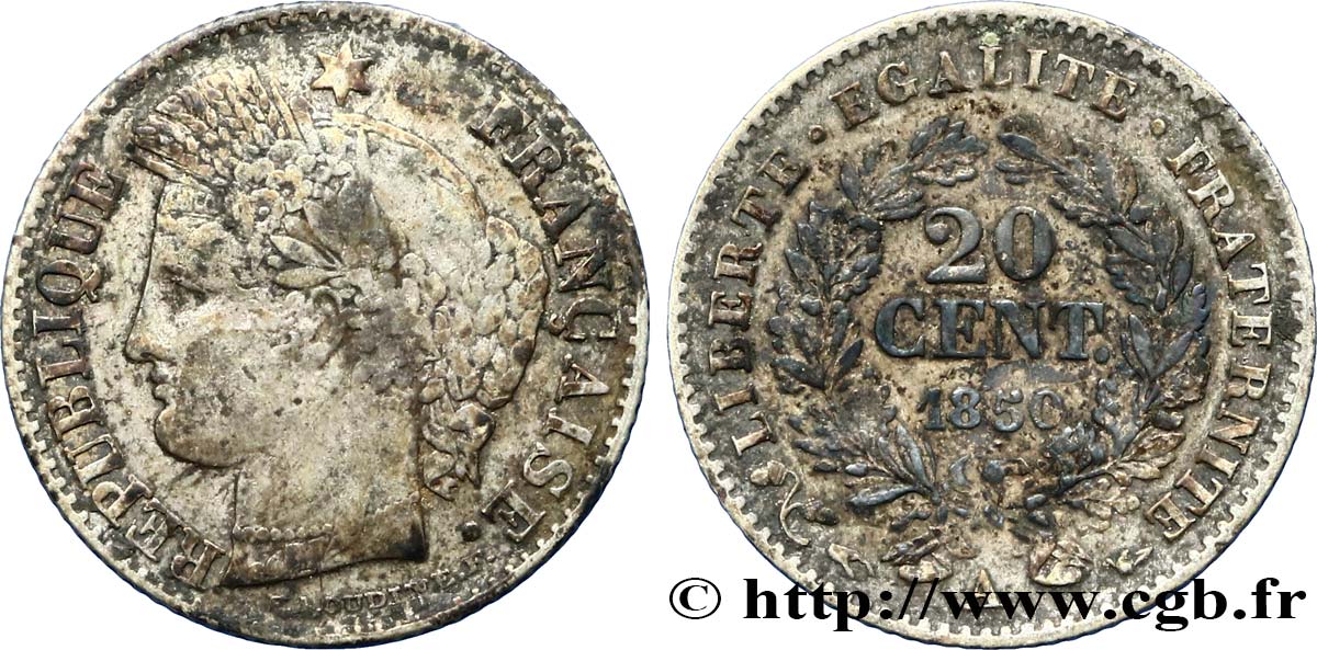 20 centimes Cérès, IIe République 1850 Paris F.146/2 TB25