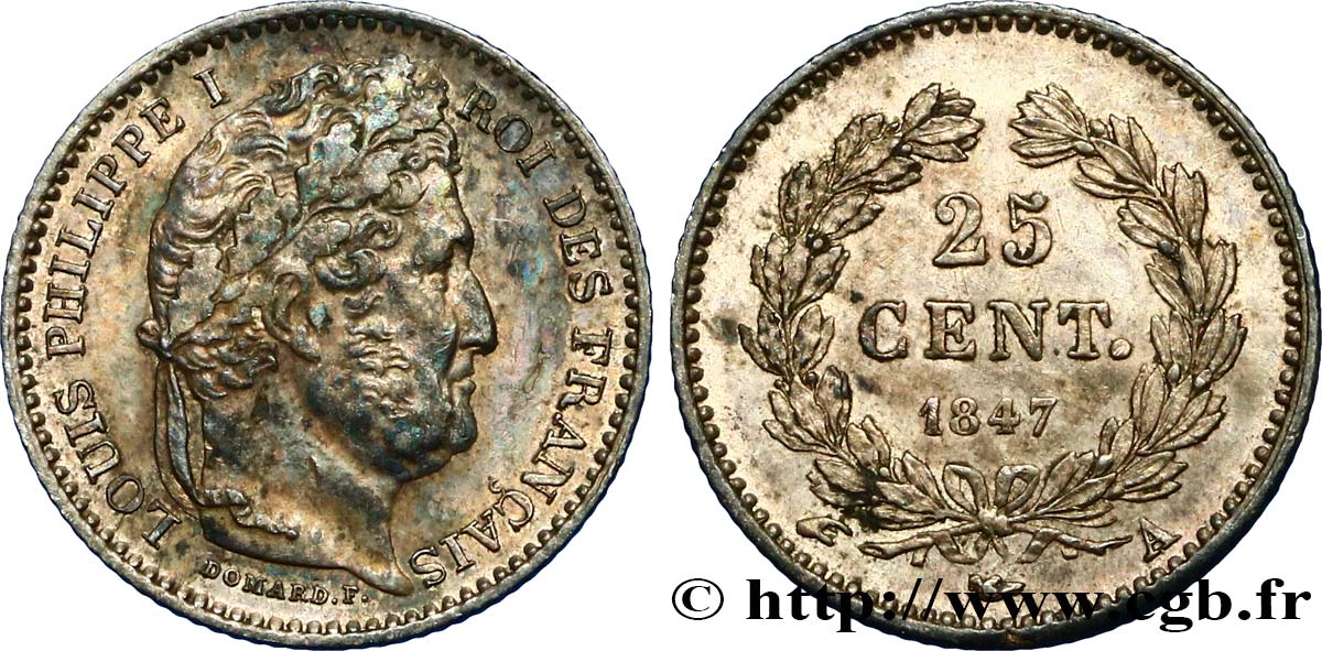 25 centimes Louis-Philippe 1847 Paris F.167/9 AU52 