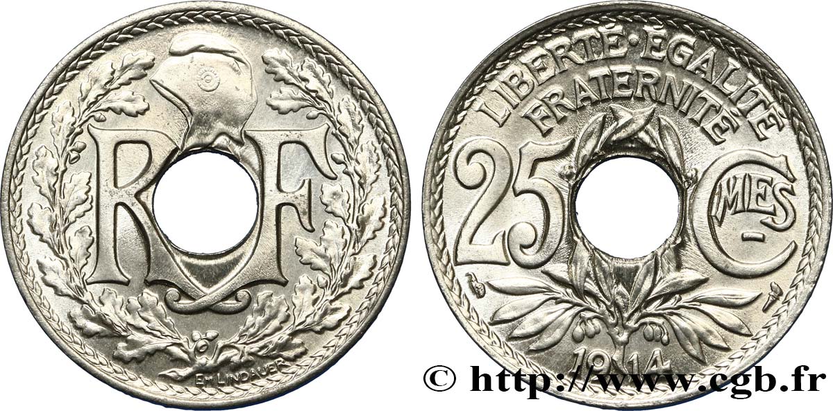 25 centimes Lindauer, Cmes souligné 1914  F.170/2 FDC65 