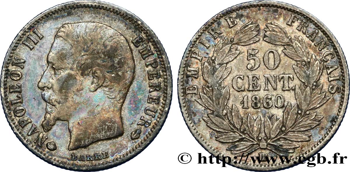 50 centimes Napoléon III, tête nue 1860 Strasbourg F.187/14 BC35 