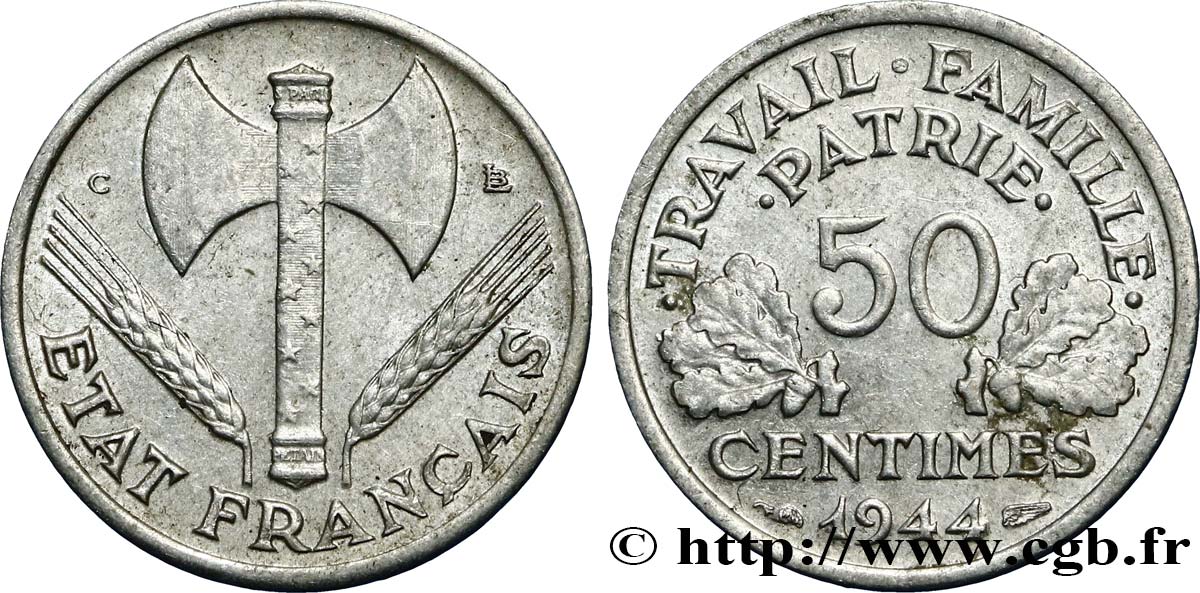 50 centimes Francisque, légère 1944 Castelsarrasin F.196/6 AU52 
