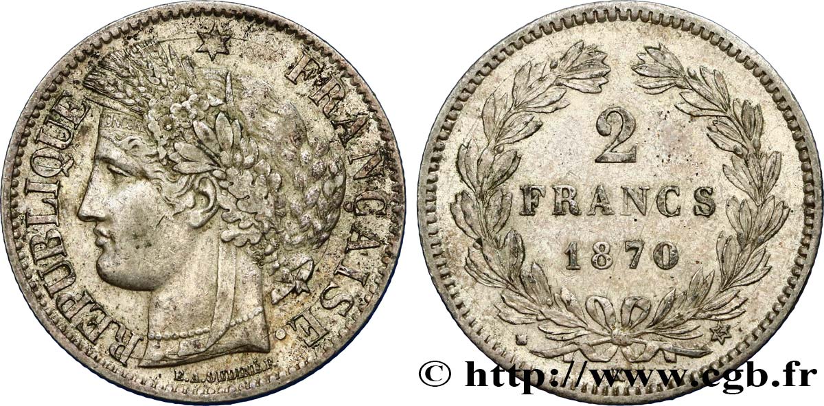 2 francs Cérès, sans légende 1870 Bordeaux F.264/3 TTB52 