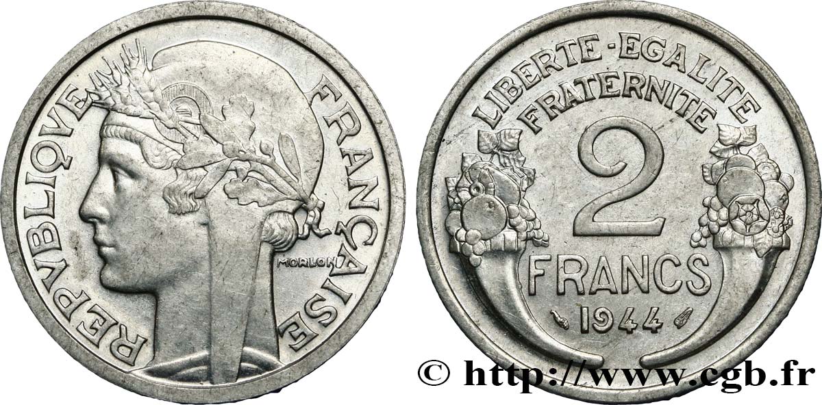 2 francs Morlon, aluminium 1944  F.269/4 AU55 