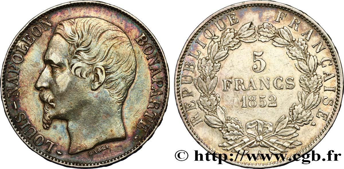5 francs Louis-Napoléon, 2ème type 1852 Paris F.329/2 TTB50 