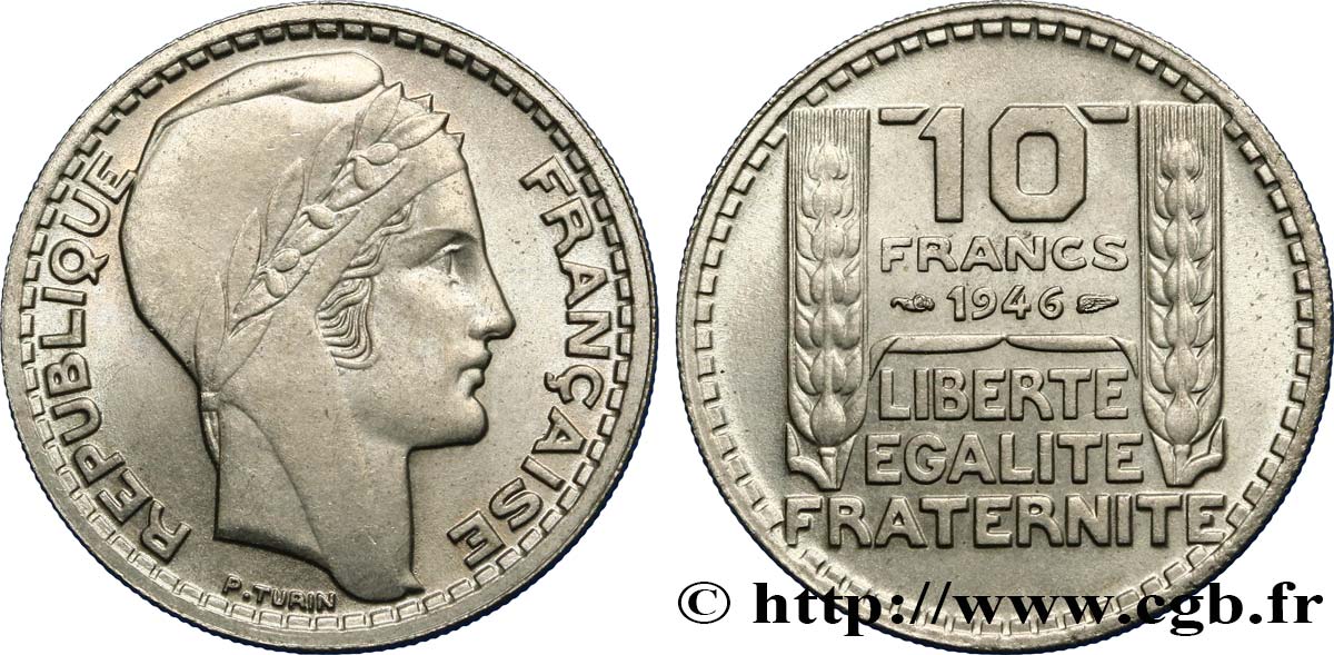 10 francs Turin, grosse tête, rameaux courts 1946  F.361A/2 AU58 