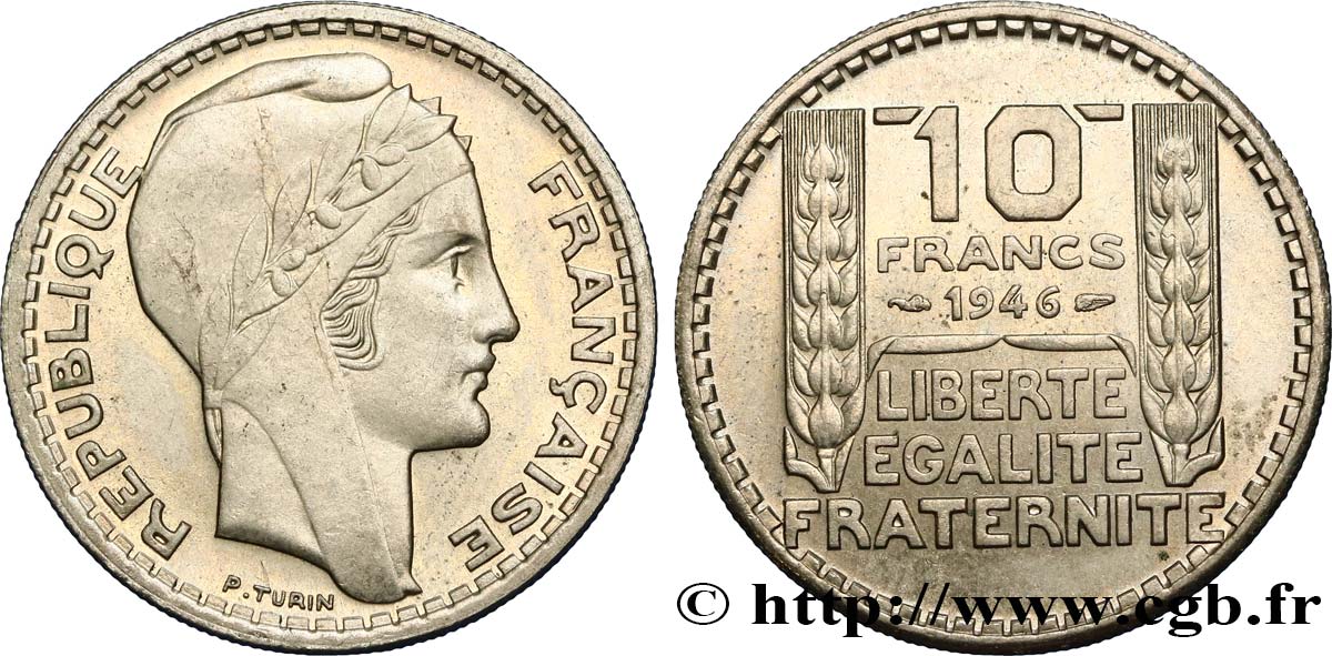 10 francs Turin, grosse tête, rameaux courts 1946 F.361A/2 AU58