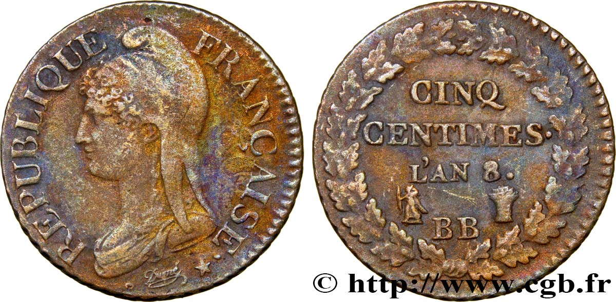 Cinq centimes Dupré, grand module 1800 Strasbourg F.115/117 TTB40