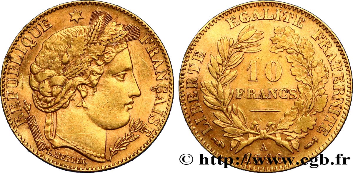 10 francs or Cérès, Troisième République 1896 Paris F.508/4 XF 