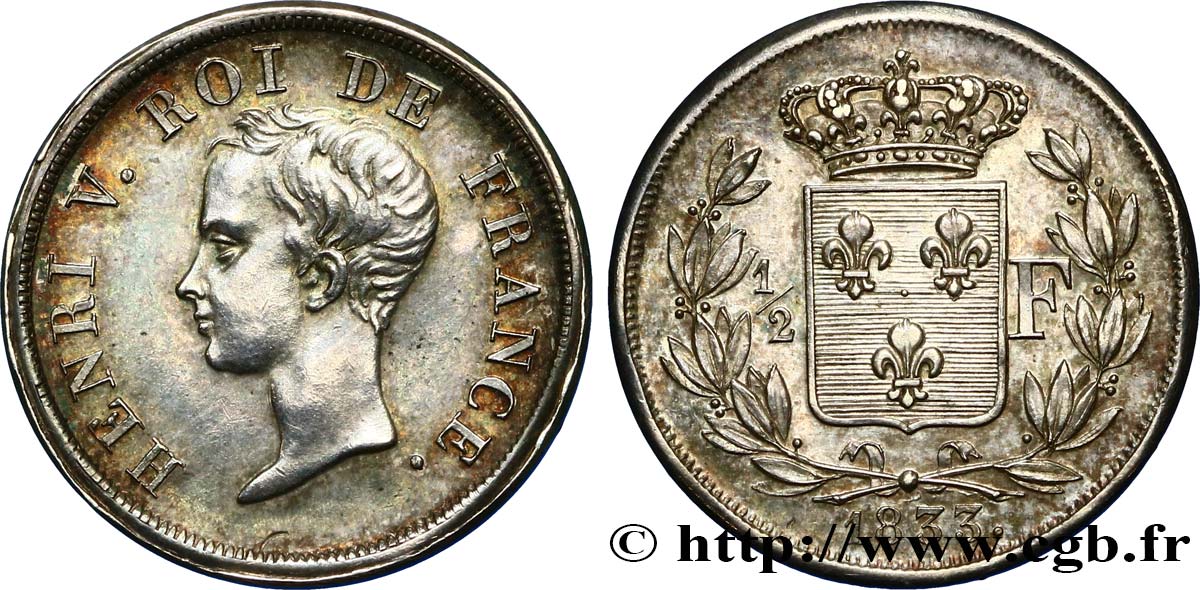 1/2 franc, buste juvénile 1833  VG.2713  SPL58 
