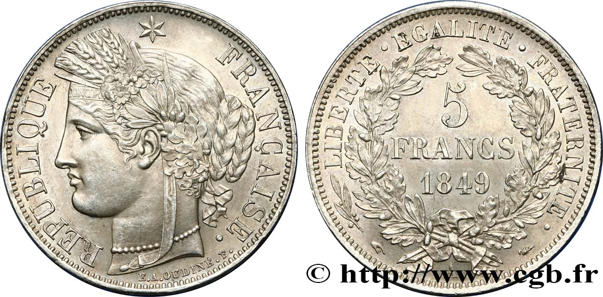 5 francs Cérès, IIe République 1849 Paris F.327/1 SPL55 
