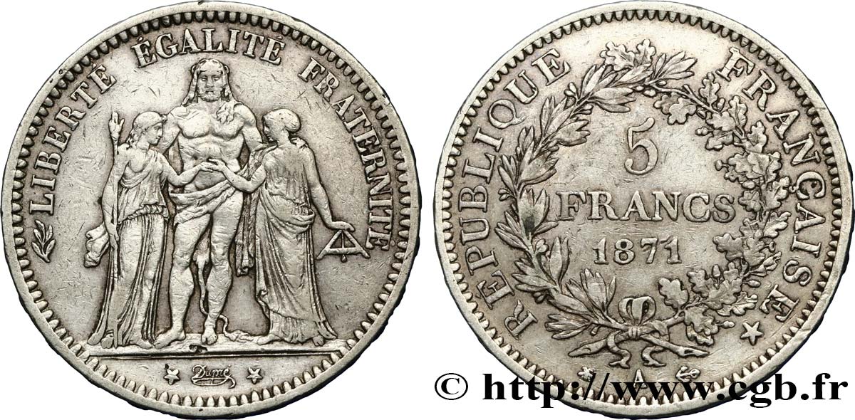5 francs Hercule 1871 Paris F.334/2 XF40 