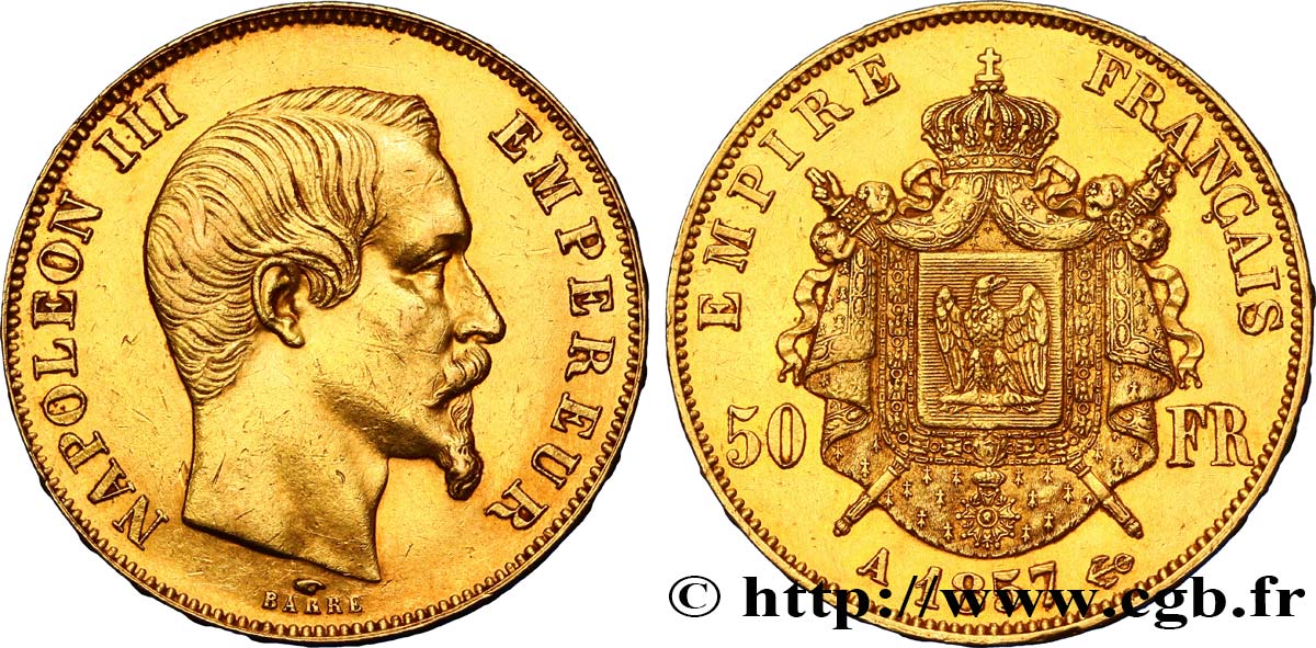 50 francs or Napoléon III, tête nue 1857 Paris F.547/4 TTB52 