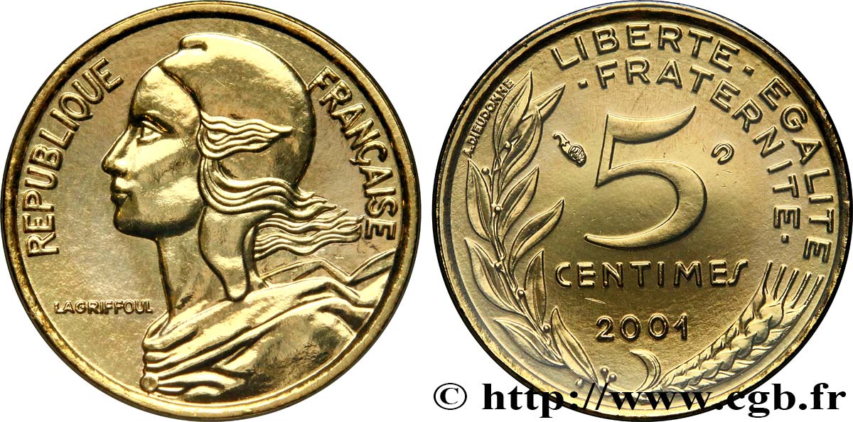 5 centimes Marianne 2001 Pessac F.125/45 MS68 