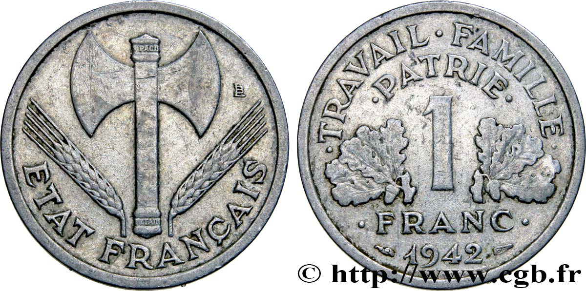 1 franc Francisque, légère 1942 Paris F.223/2 TB35 