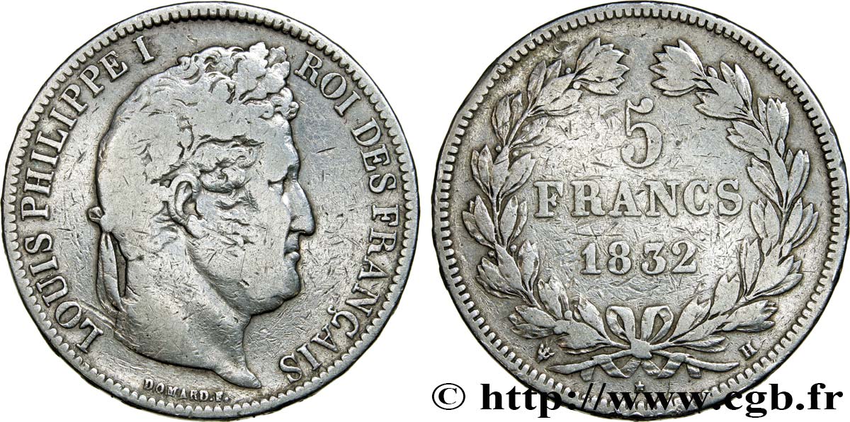 5 francs, Ier type Domard, hybride 1832 La Rochelle F.323/2 TB20 