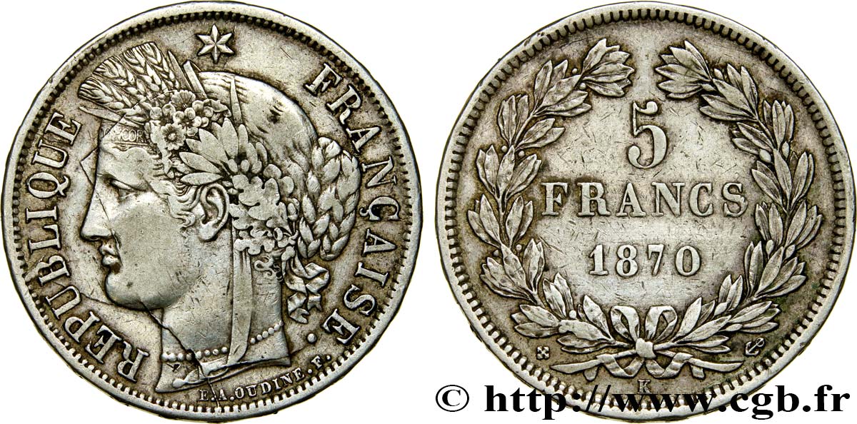 5 francs Cérès, sans légende 1870 Bordeaux F.332/2 VF35 