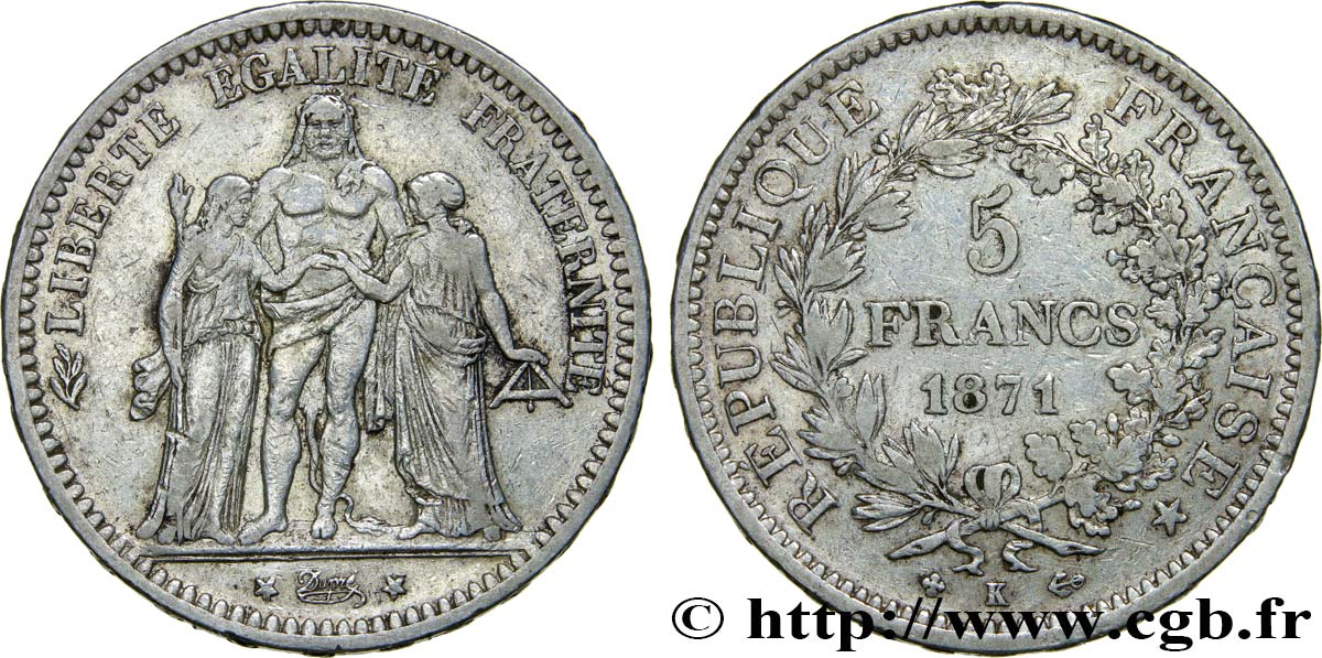 5 francs Hercule 1871 Bordeaux F.334/5 VF30 