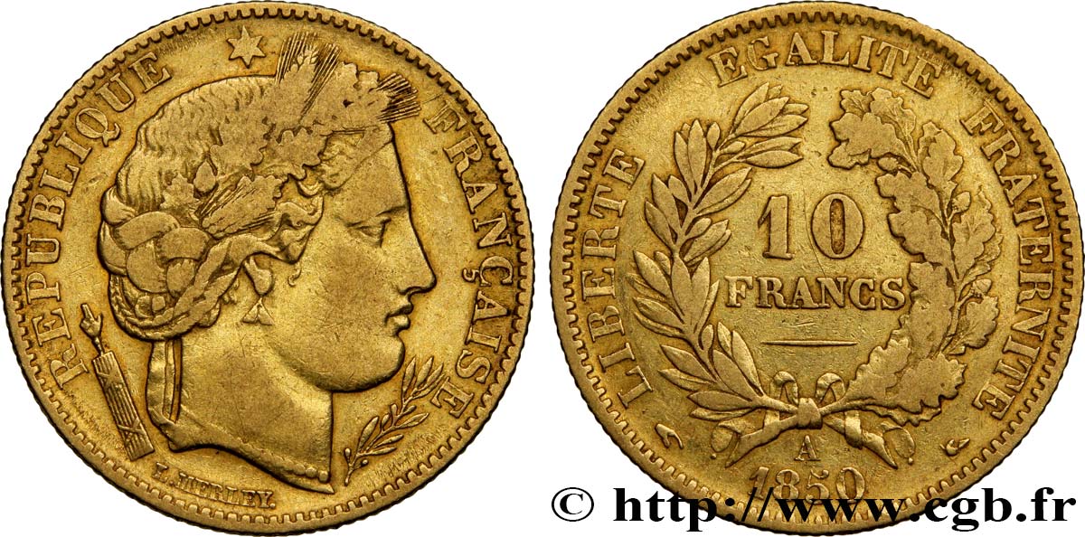10 francs or Cérès, IIe République 1850 Paris F.504/1 TB25 