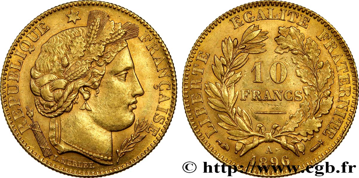 10 francs or Cérès, Troisième République 1896 Paris F.508/4 AU58 