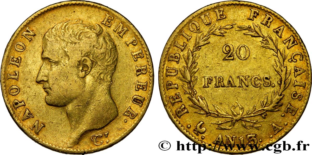 20 francs or Napoléon tête nue, Calendrier révolutionnaire 1805 Paris F.512/1 TTB42 