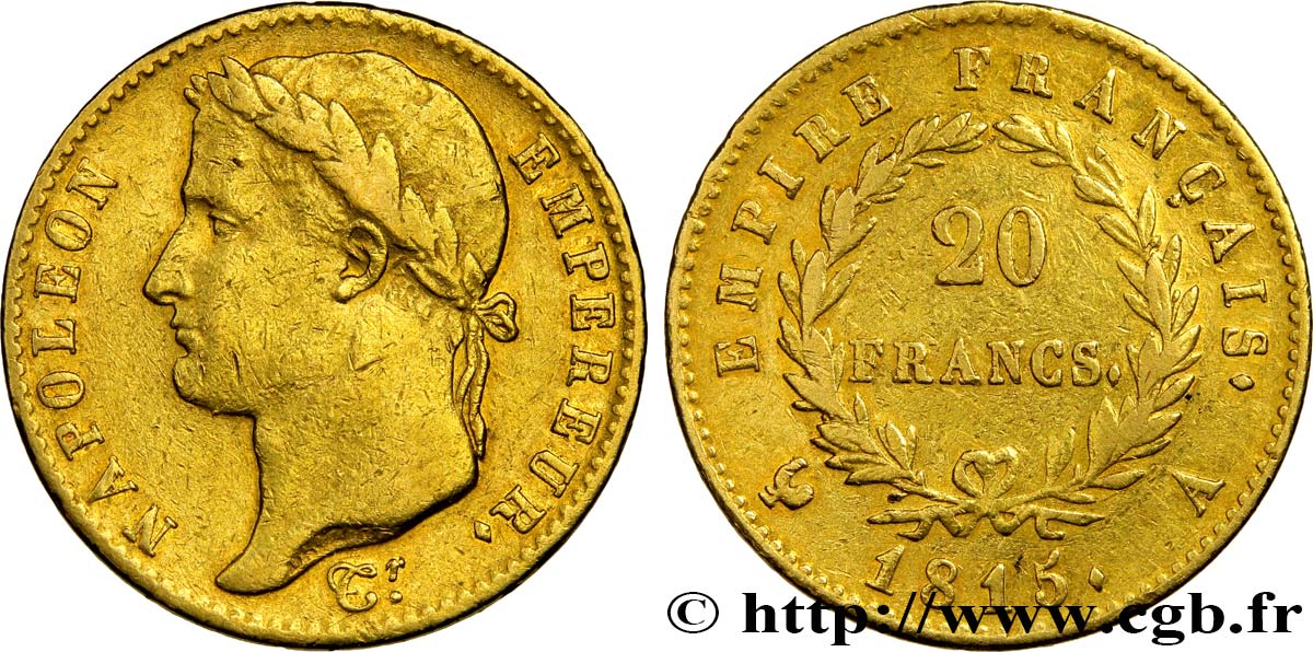 20 francs or Napoléon tête laurée, Cent-Jours 1815 Paris F.516A/1 TB35 