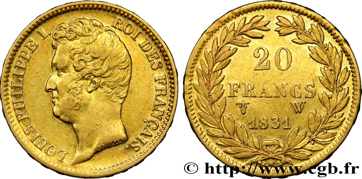 20 francs or Louis-Philippe, Tiolier, tranche inscrite en relief 1831 Lille F.525/5 XF42 