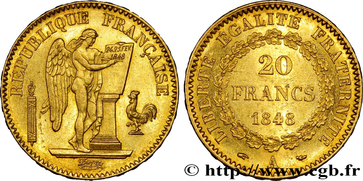 20 francs or Génie, IIe République 1848 Paris F.528/1 SUP58 