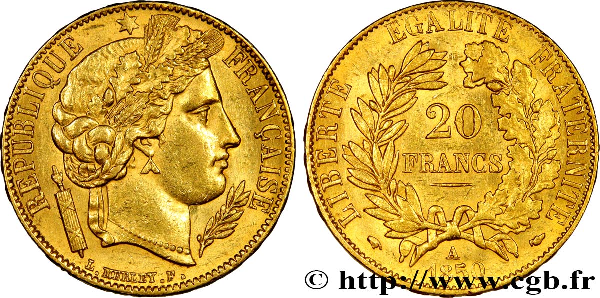 20 francs or Cérès 1850 Paris F.529/3 TTB52 