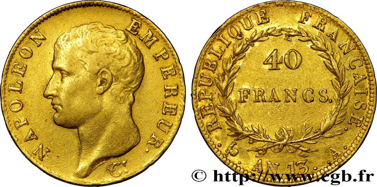 40 francs or Napoléon tête nue, Calendrier révolutionnaire 1805 Paris F.537/1 TTB42 