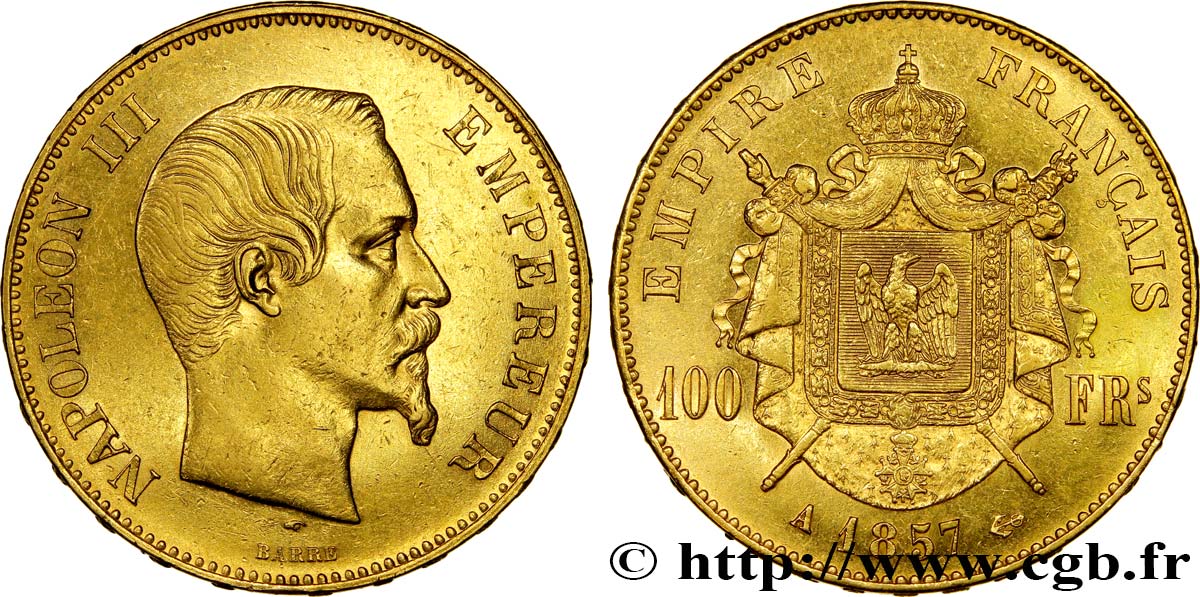 100 francs or Napoléon III, tête nue 1857 Paris F.550/4 TTB+ 