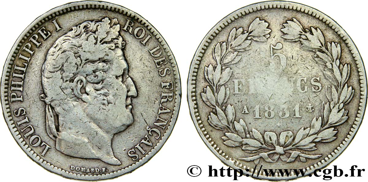 5 francs Ier type Domard, tranche en relief 1831 Paris F.320/1 VF30 