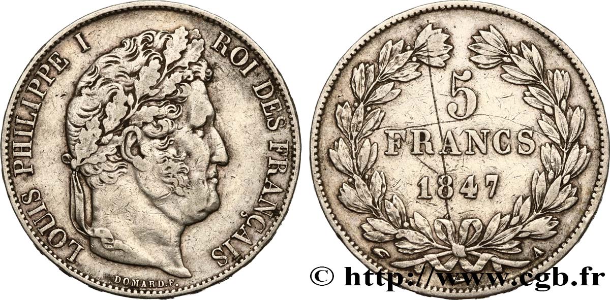 5 francs IIIe type Domard 1847 Paris F.325/14 MBC 