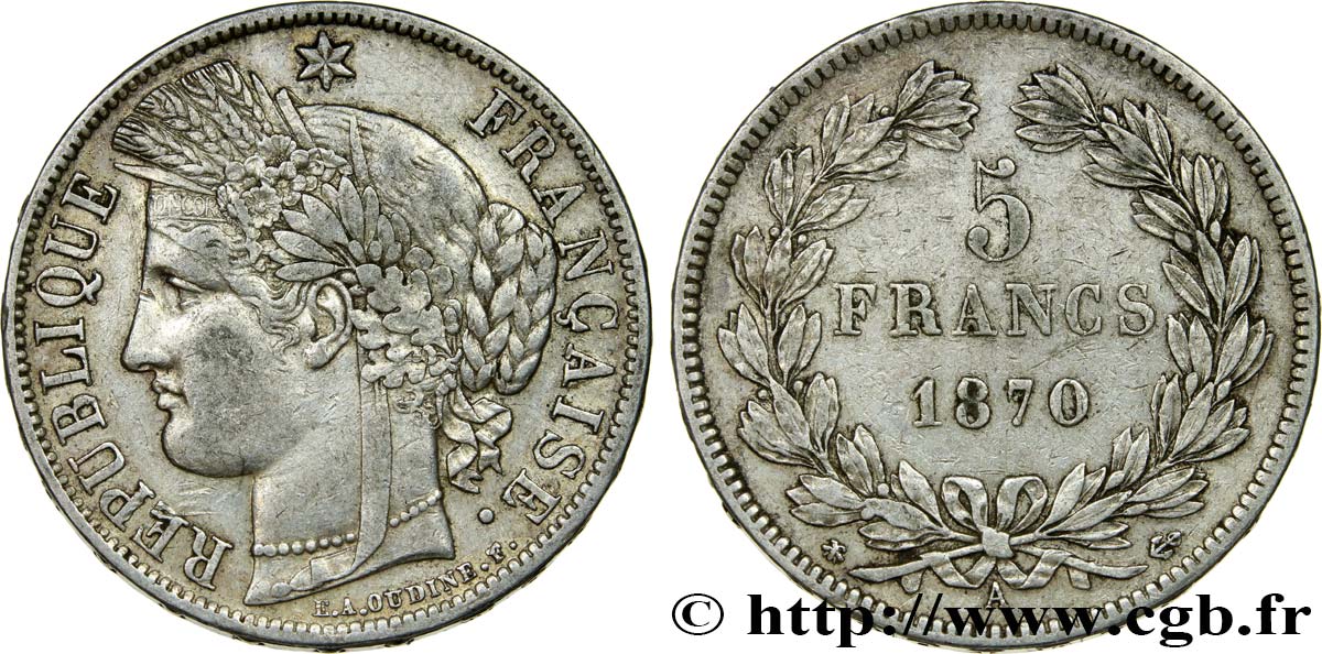5 francs Cérès, sans légende 1870 Paris F.332/1 BB45 