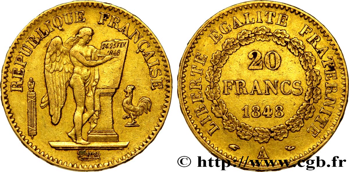 20 francs or Génie, IIe République 1848 Paris F.528/1 XF40 