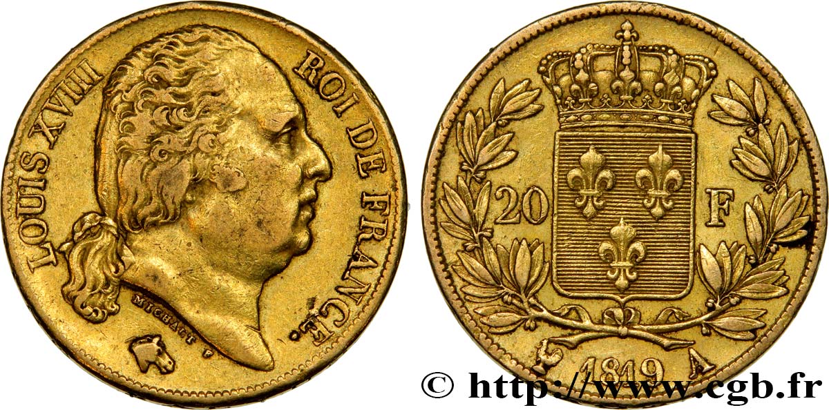 20 francs or Louis XVIII, tête nue 1819 Paris F.519/15 TTB45 