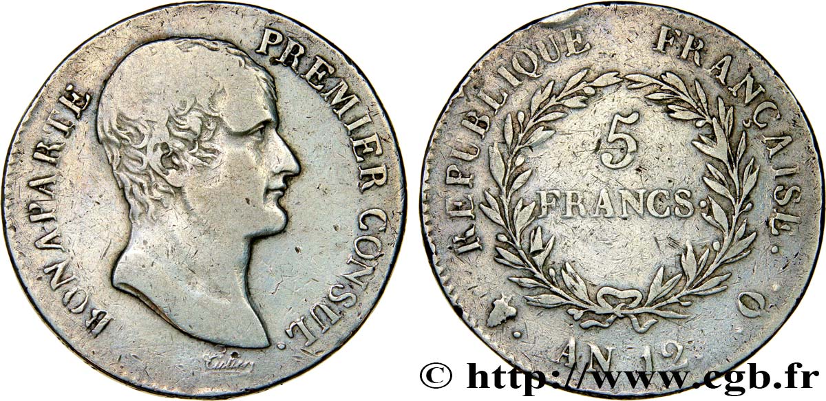 5 francs Bonaparte Premier Consul 1804 Perpignan F.301/23 TB20 